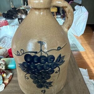 Handcrafted Ceramic Jug with Blue Grapes Design